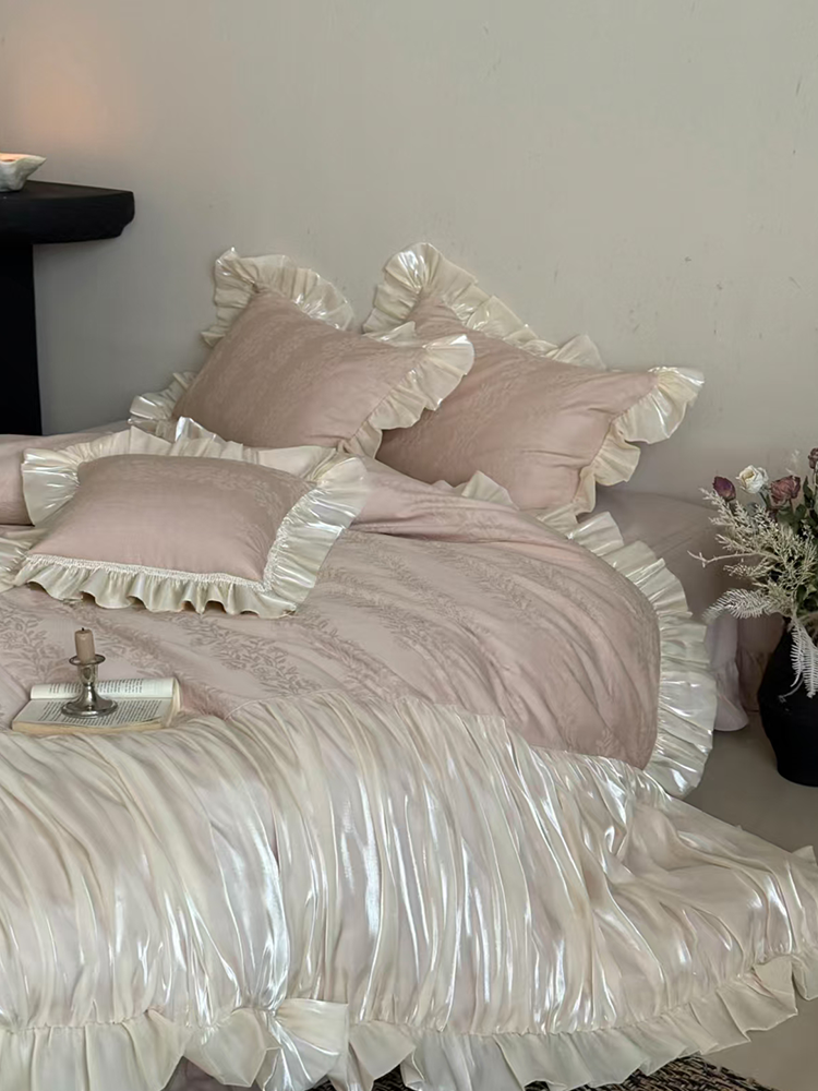 French Romantic Long Staple Cotton Bedding Set Jacquard Cotton Flannel Flat Sheet