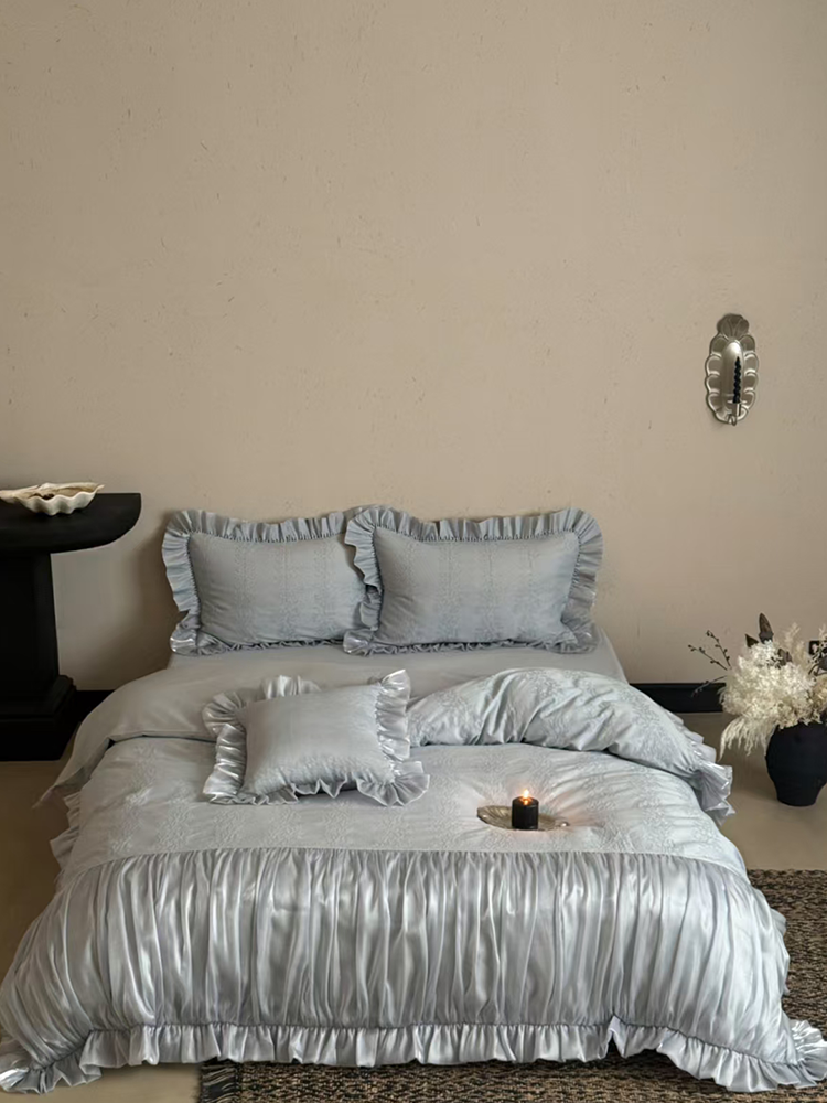 French Romantic Long Staple Cotton Bedding Set Jacquard Cotton Flannel Flat Sheet