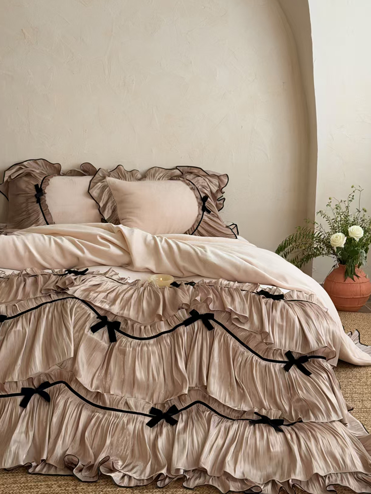 French Romantic Winter Ultra Soft Plush Fleece Bedding Set Ruffle Flat Sheet