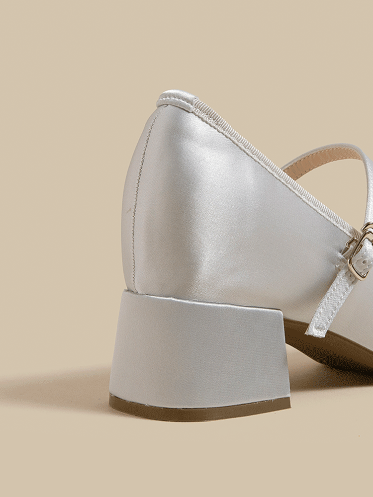 Satin Block Heel Ballet Shoes