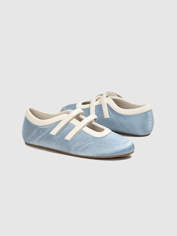 Silk Double-Strap Sporty Ballet Flats in Leather