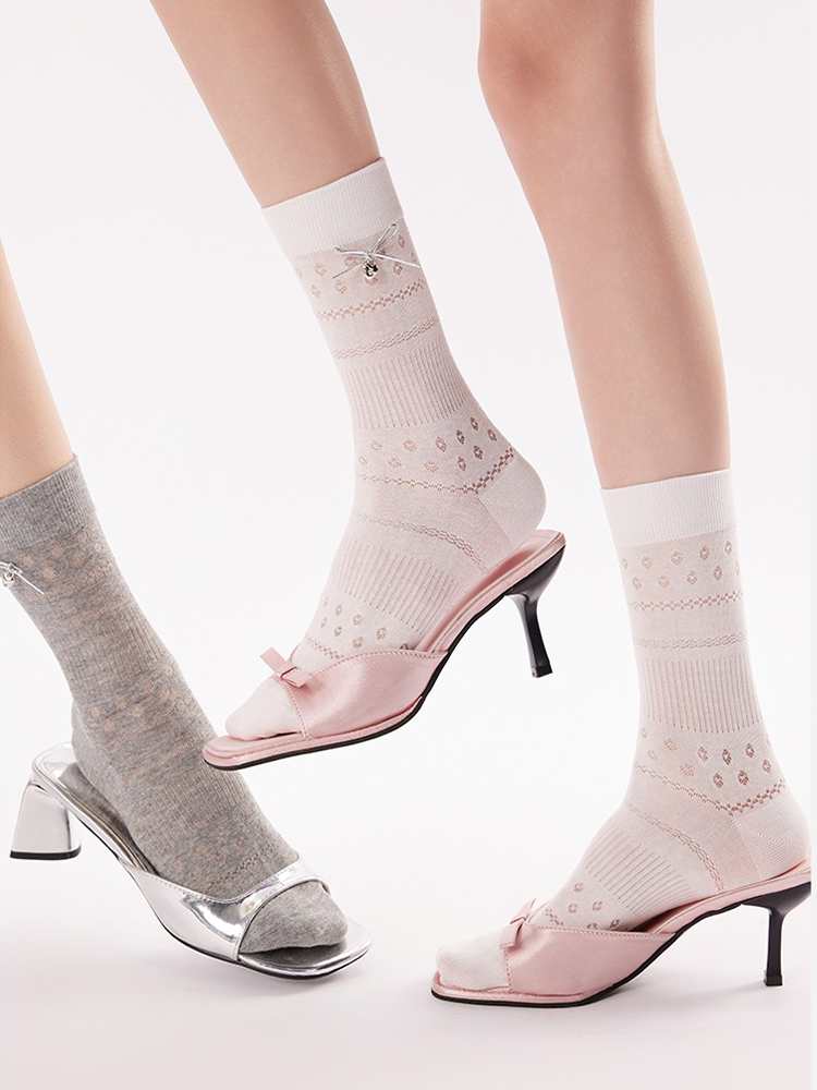 Bow Ballet Stack Knit Crew Socks