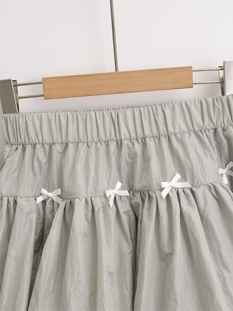 Bow Pleated Mini Skirt with Elastic Waist