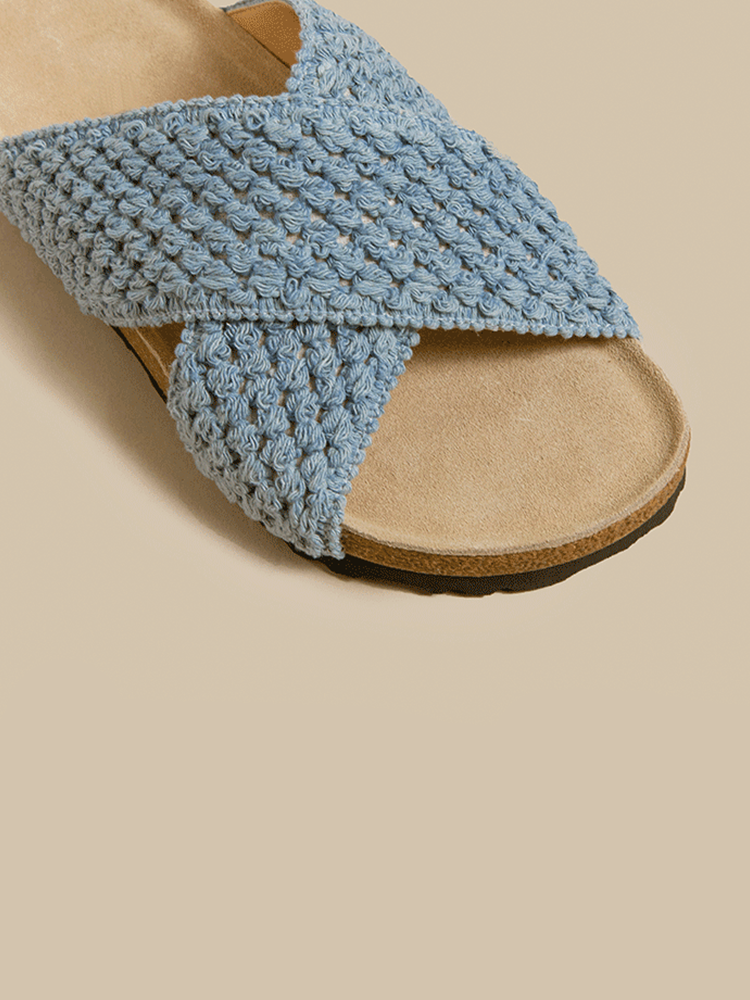 Pineapple Weave Cross-Strap Birken Sandals