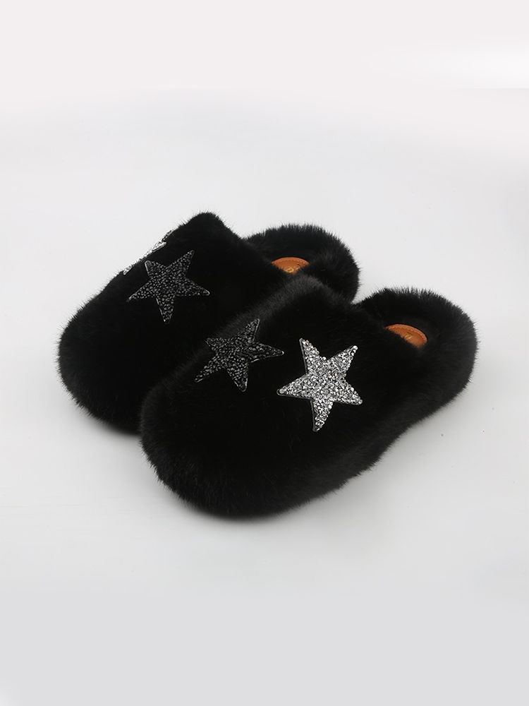 Fuzzy Star Platform Slippers – Warm & Cozy Winter Style