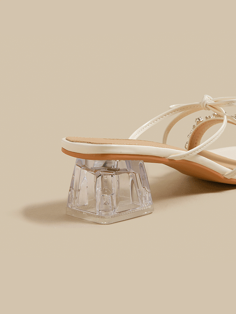 Rhinestone Bow Transparent Block Heel Pumps