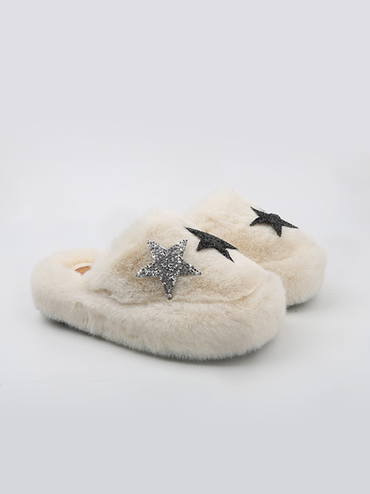 Fuzzy Star Platform Slippers – Warm & Cozy Winter Style