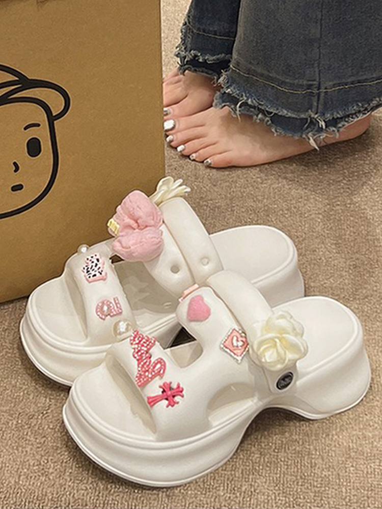 Bow Flower Platform Slides – 2-Way Cute Summer Sandals