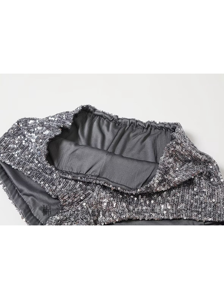 Fashion Sequin Two-Piece Satin Colorblock Mini Shorts with Base Layer