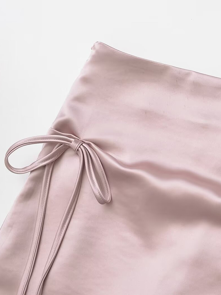 Vintage Satin Bow Tie Mini Skirt with Safety Shorts