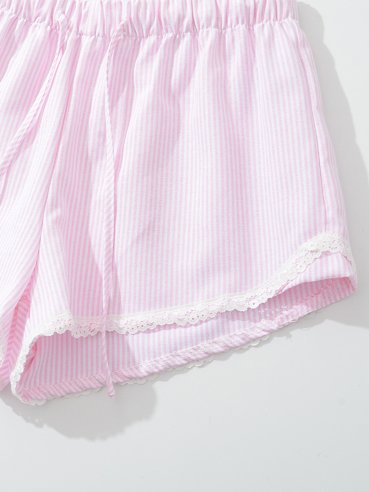 Striped Lace Trim Low Waist Shorts