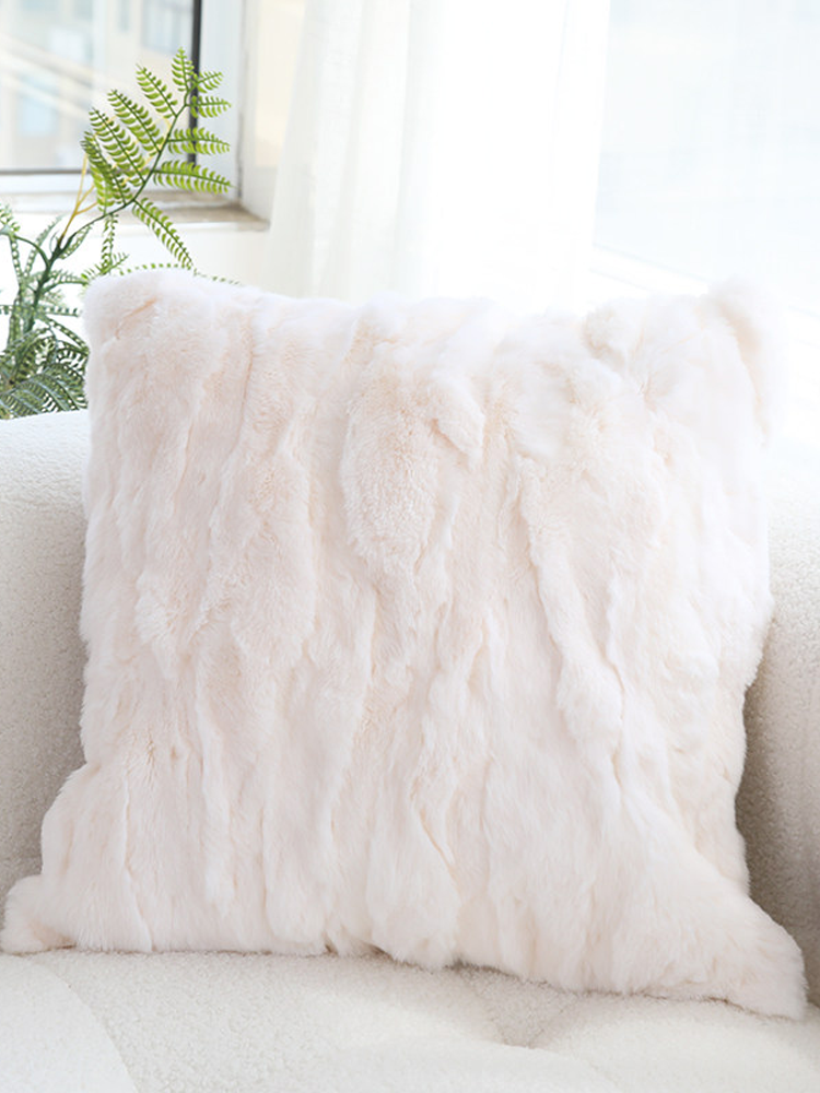 Real Rex Rabbit Fur Throw Pillow Ultra Soft Luxury