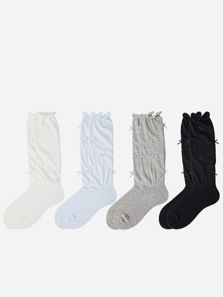 Gray Ruffle Bow Socks