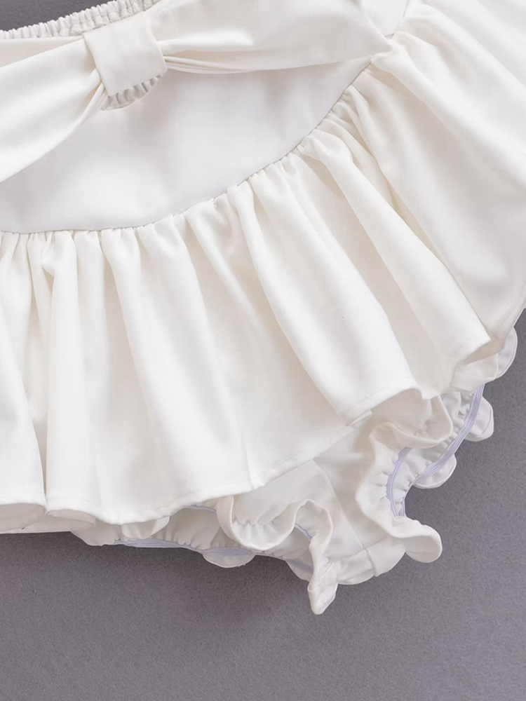 Big Bow Ruffle Hem Babydoll Mini Skirts