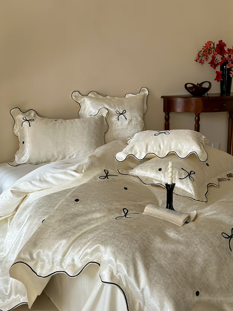 French Romantic Jacquard Embroidered Long Staple Cotton Bedding Set Flat Sheet