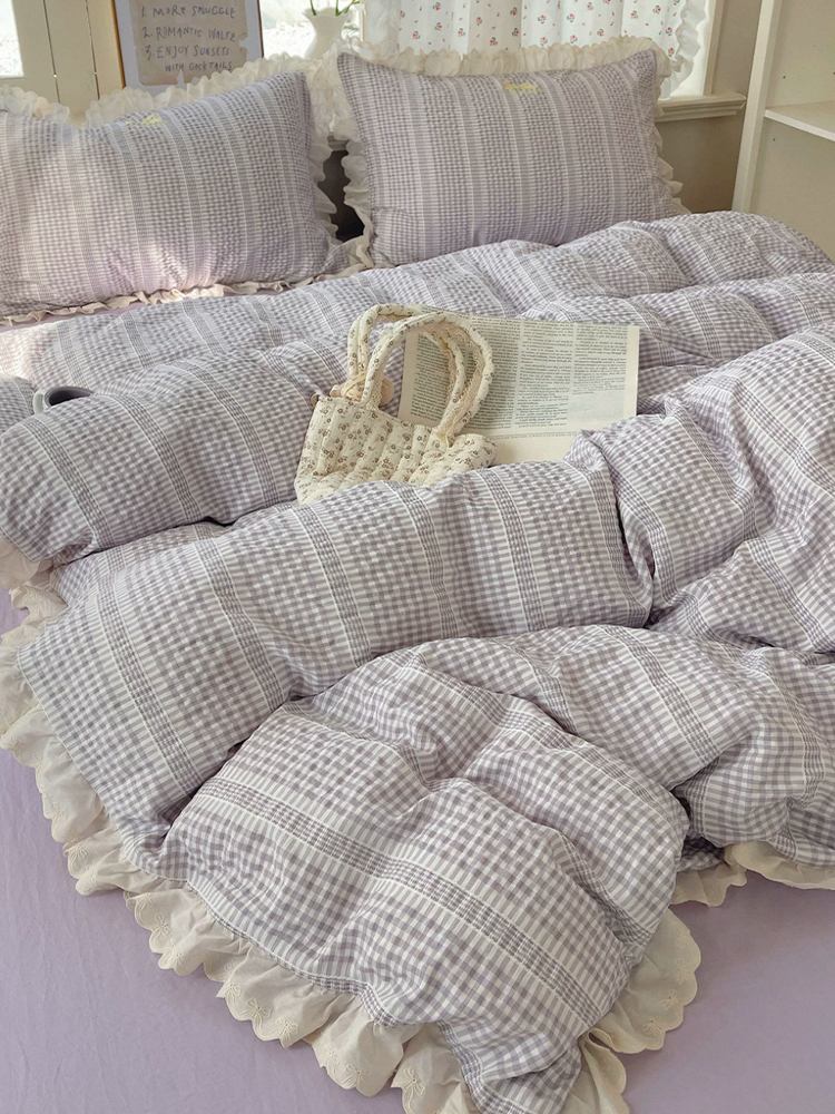 Ultra Soft Washed Cotton-Like Bedding Set Princess Lace Fitted Sheet