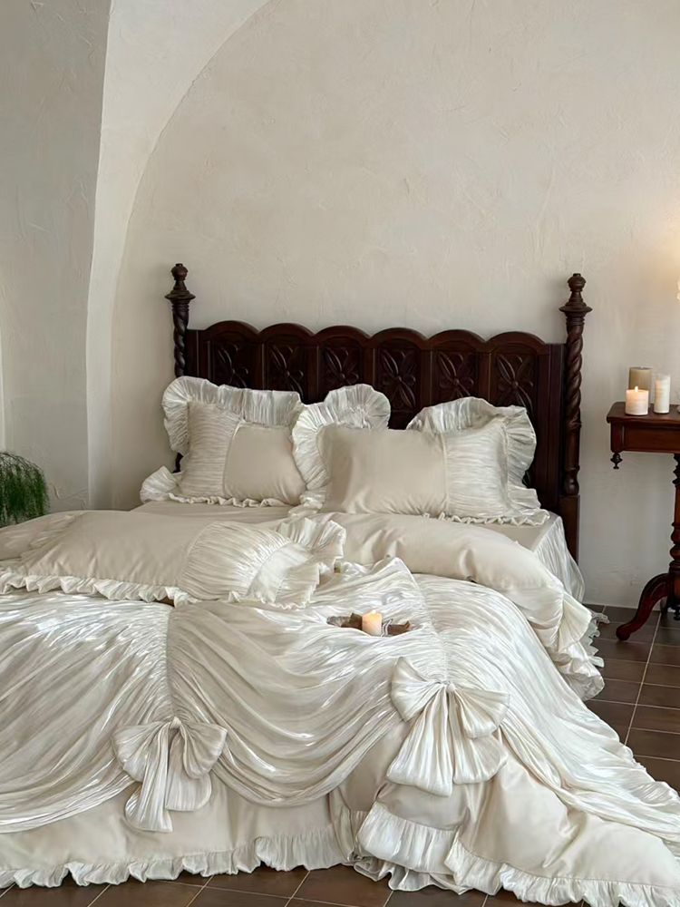 French Vintage Luxury Long Staple Cotton Bedding Set Bed Skirt