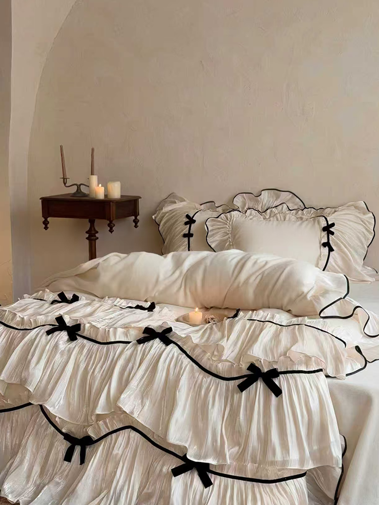 French Romantic Winter Ultra Soft Plush Fleece Bedding Set Ruffle Flat Sheet