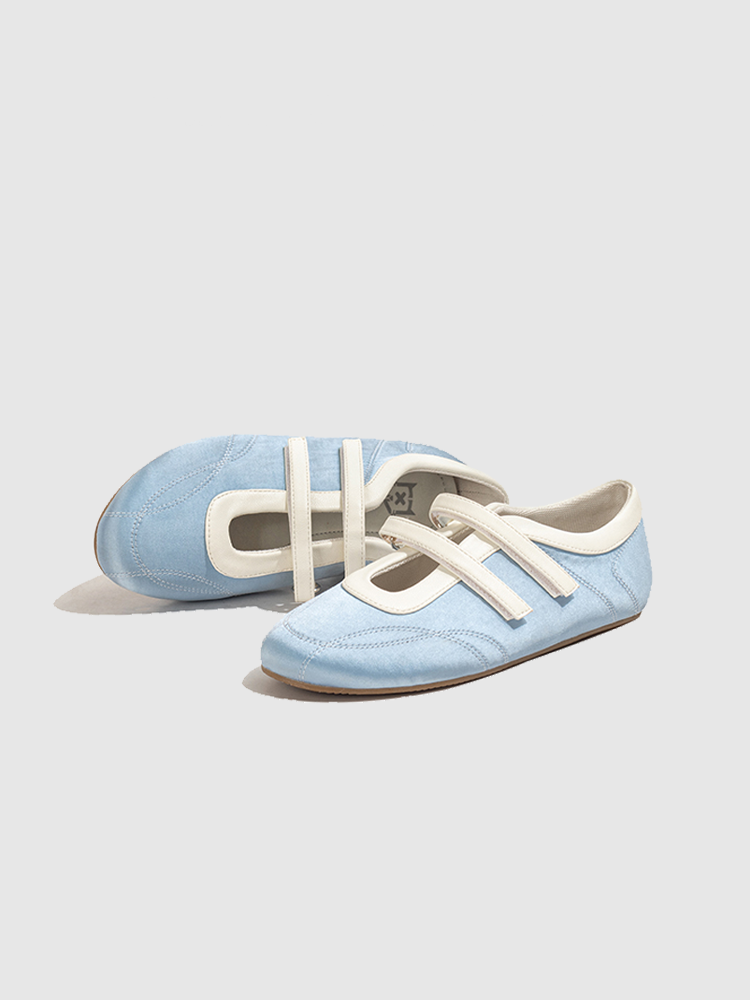 Silk Double-Strap Sporty Ballet Flats in Leather