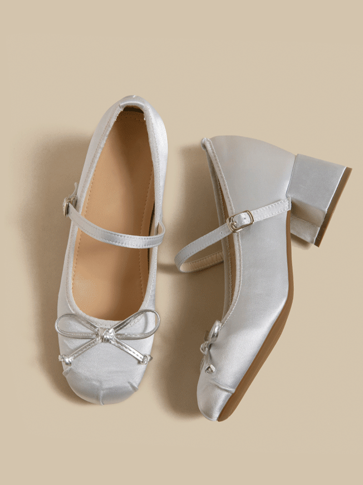 Satin Block Heel Ballet Shoes