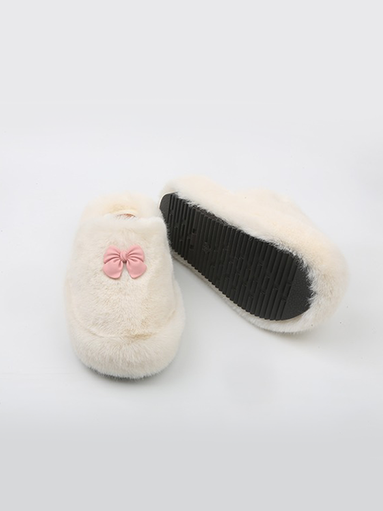 Bow Fuzzy Platform Slippers – Closed-Toe Winter Mules