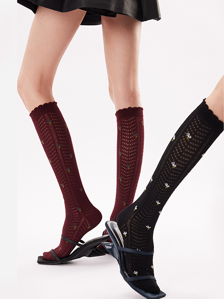 Lace Knit Floral Crew Socks – Soft & Vintage Sweet Style