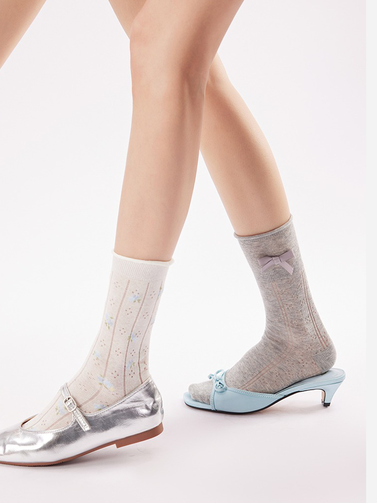 Lace Floral Bow Bubble Crew Socks