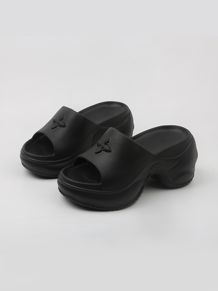 Black Platform Cross-Strap Slide Sandals – 9cm High Heels