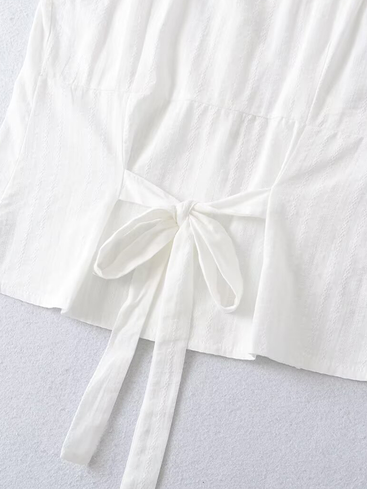 White Lace V-Neck Tie-Front Crop Top