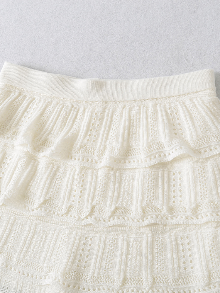 Ruffled Knit Lace Mini Skirt
