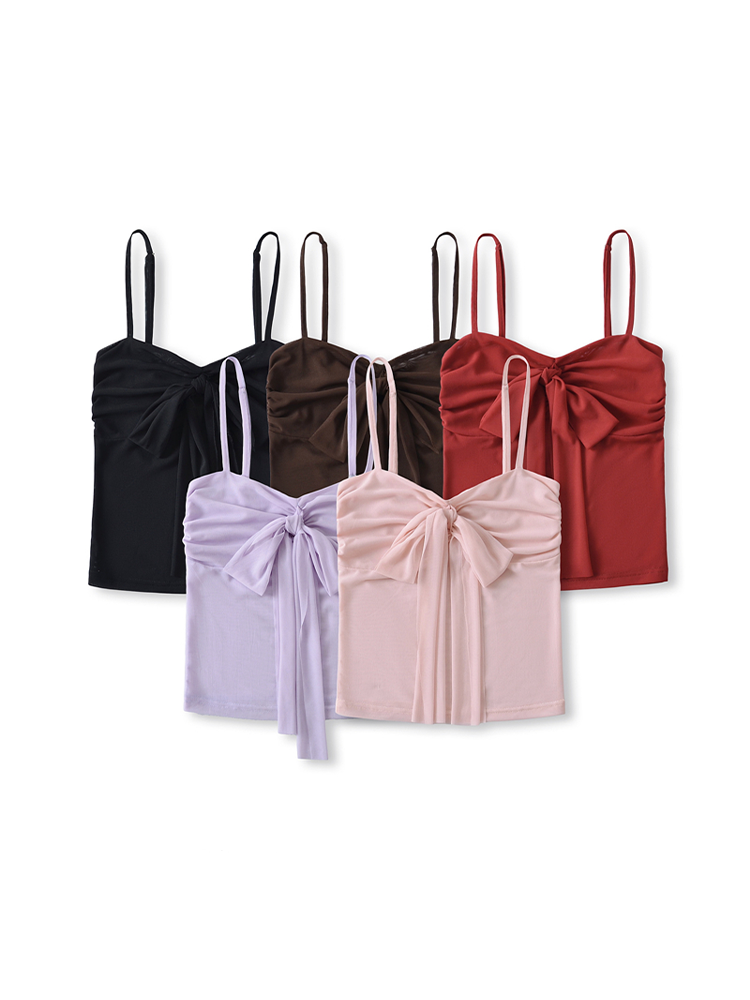 Mesh Ruched Bow Tie Strap Tube Top