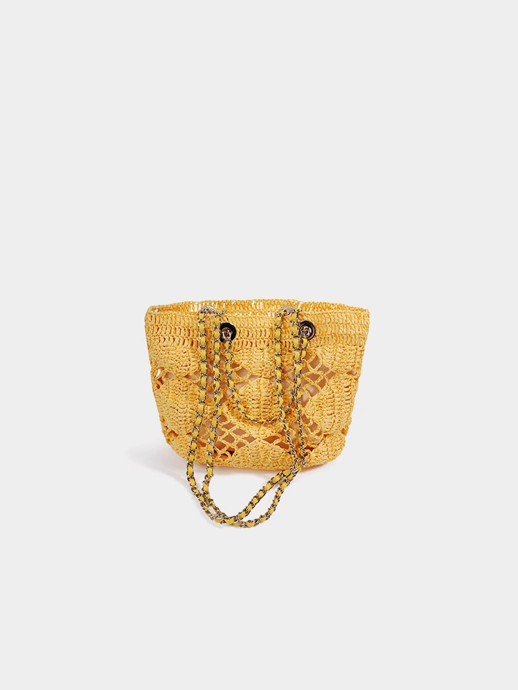 Hollow Woven Bucket Tote Bag
