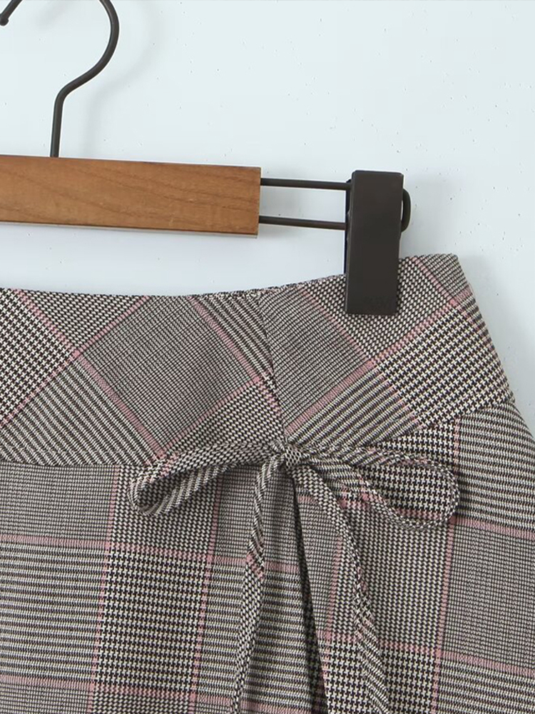 Plaid Pleated Mini Skirt with Bow Detail