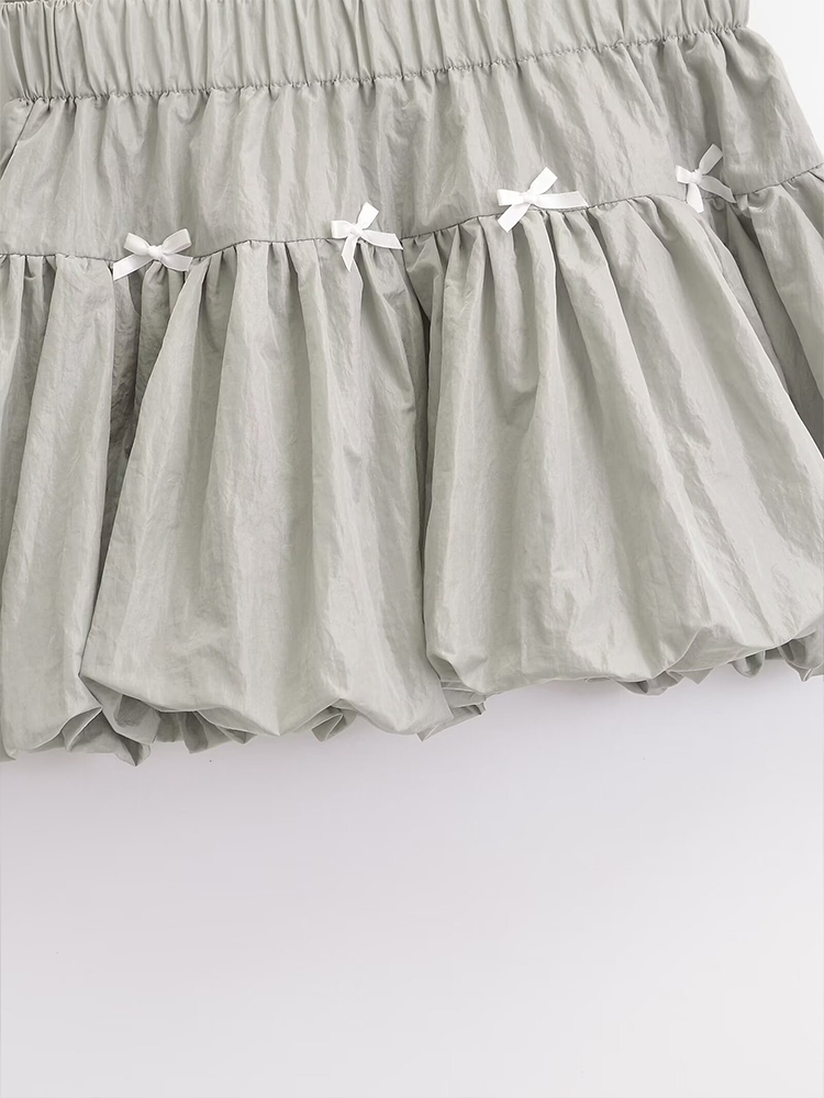 Bow Pleated Mini Skirt with Elastic Waist