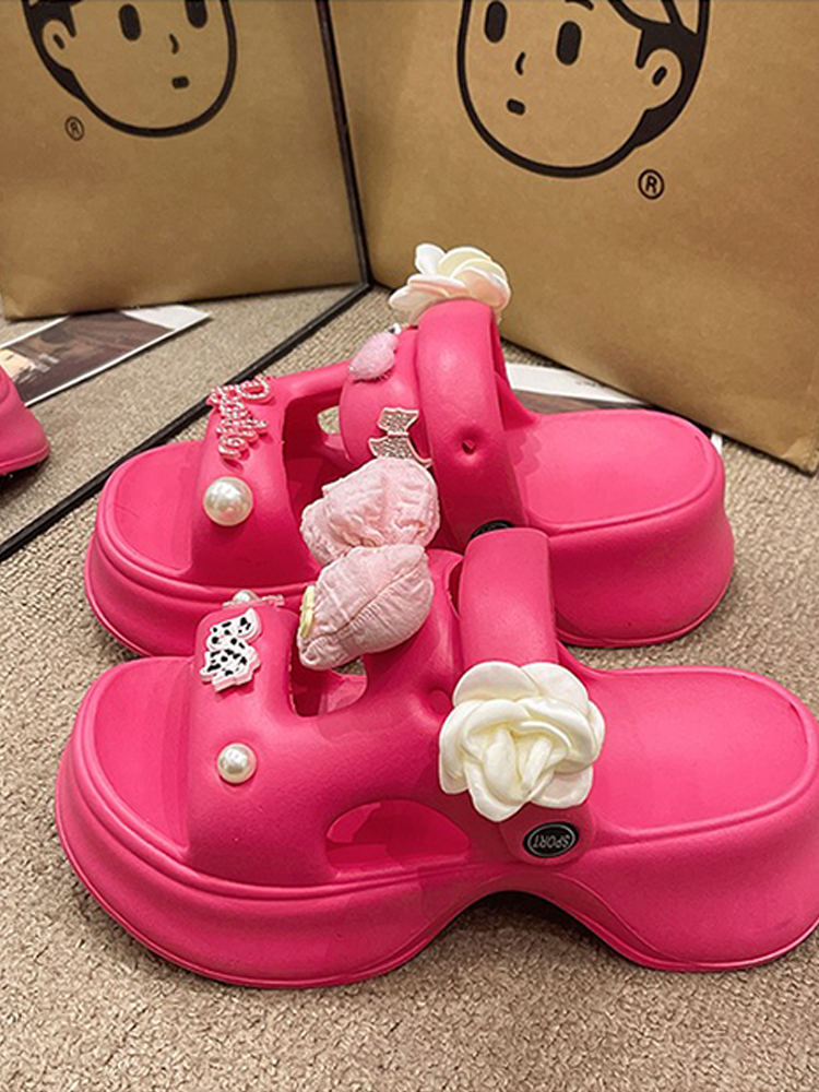 Bow Flower Platform Slides – 2-Way Cute Summer Sandals