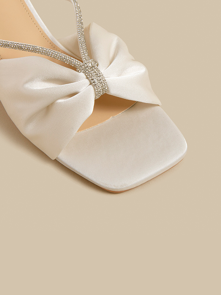 Square Toe Crystal Heel Mule Sandals