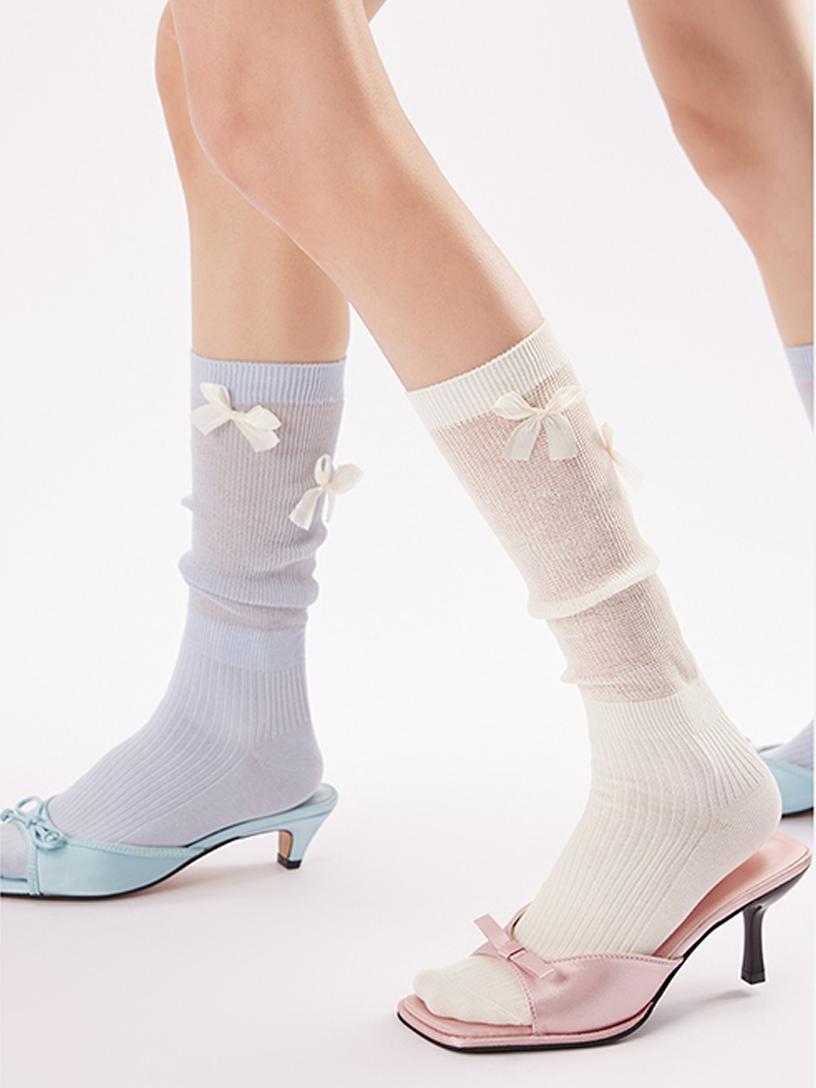 Bow Ruffle Long Socks Balletcore Sweet Style
