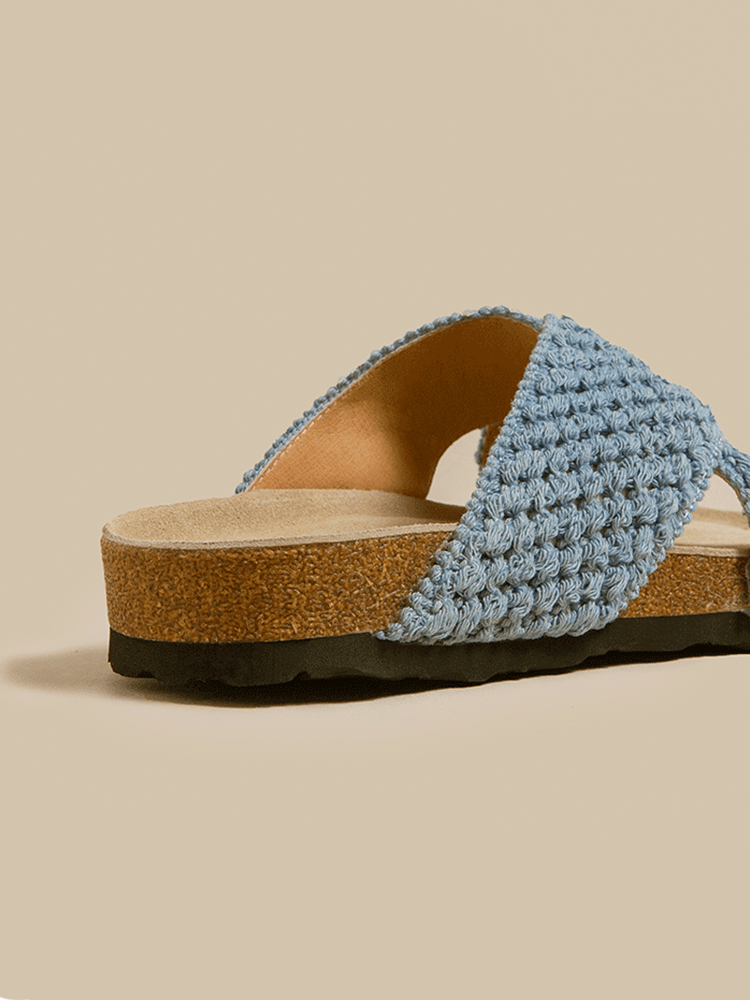 Pineapple Weave Cross-Strap Birken Sandals