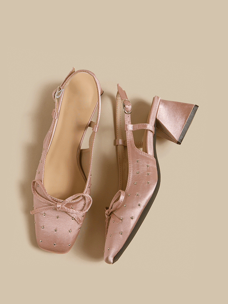 Rhinestone Bow Ankle-Strap Block Heels