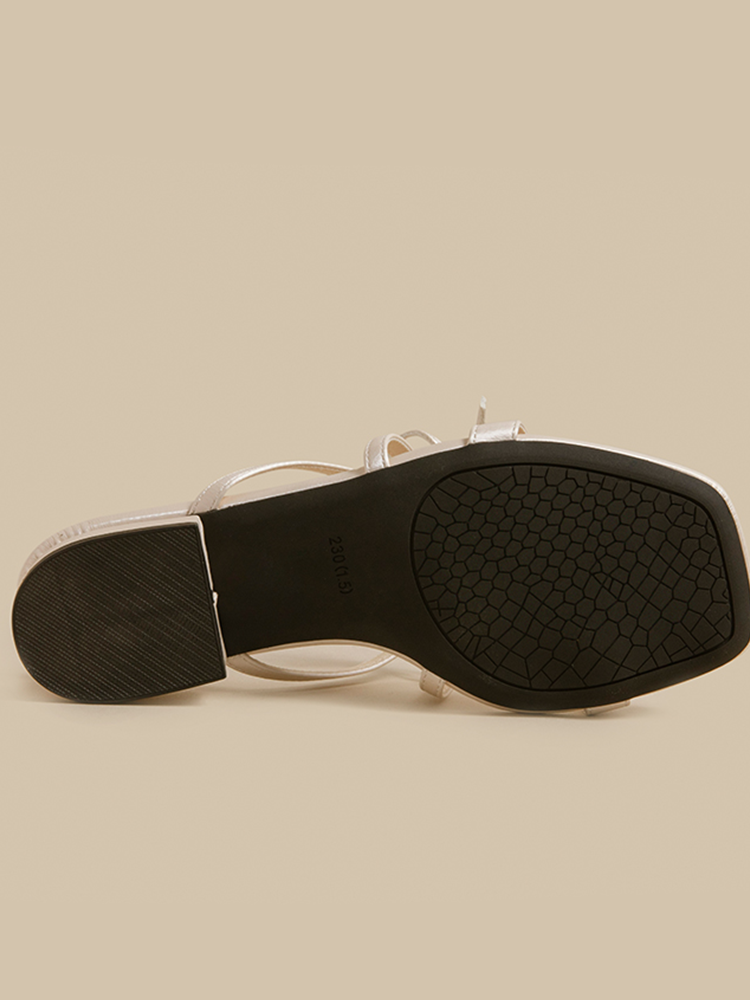 Bow Rhinestone Block Heel Sandals