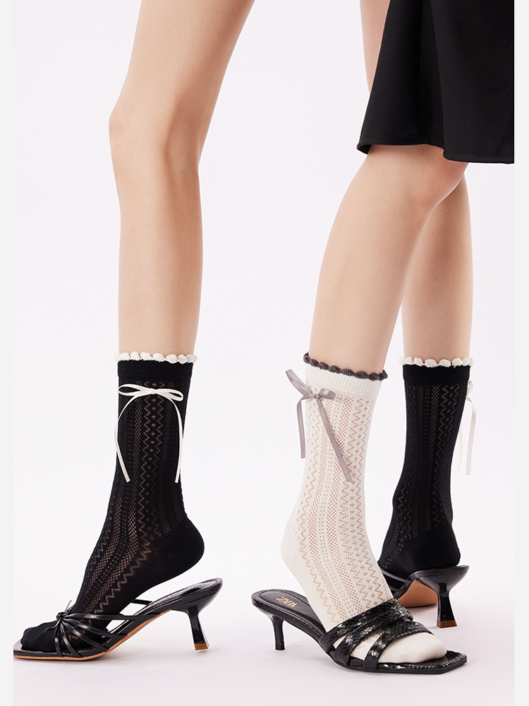 Mesh Balletcore Mid-Calf Socks with Contrast Bow
