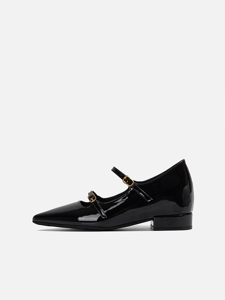 Hidden Wedge French Pointed Toe Mary Jane Flats