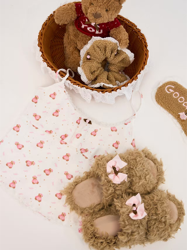 Cute Bear Faux Shearling House Slippers