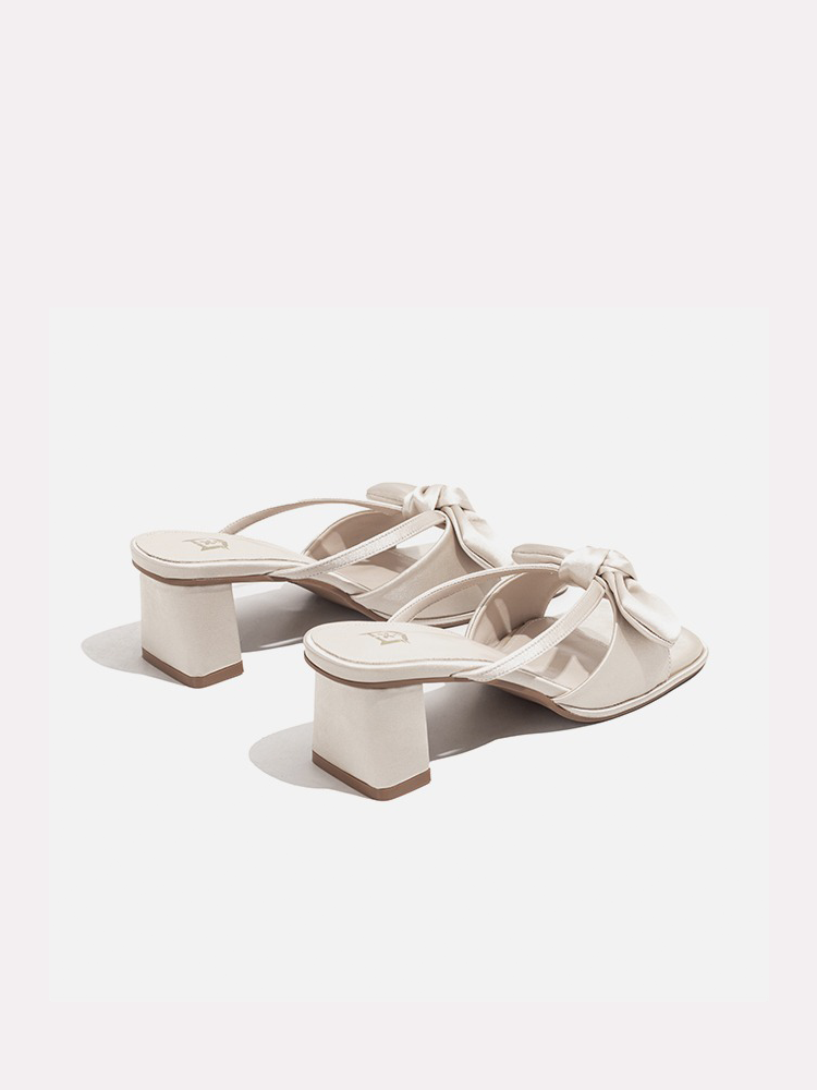 Bow Detail French Square Toe High Heel Slides