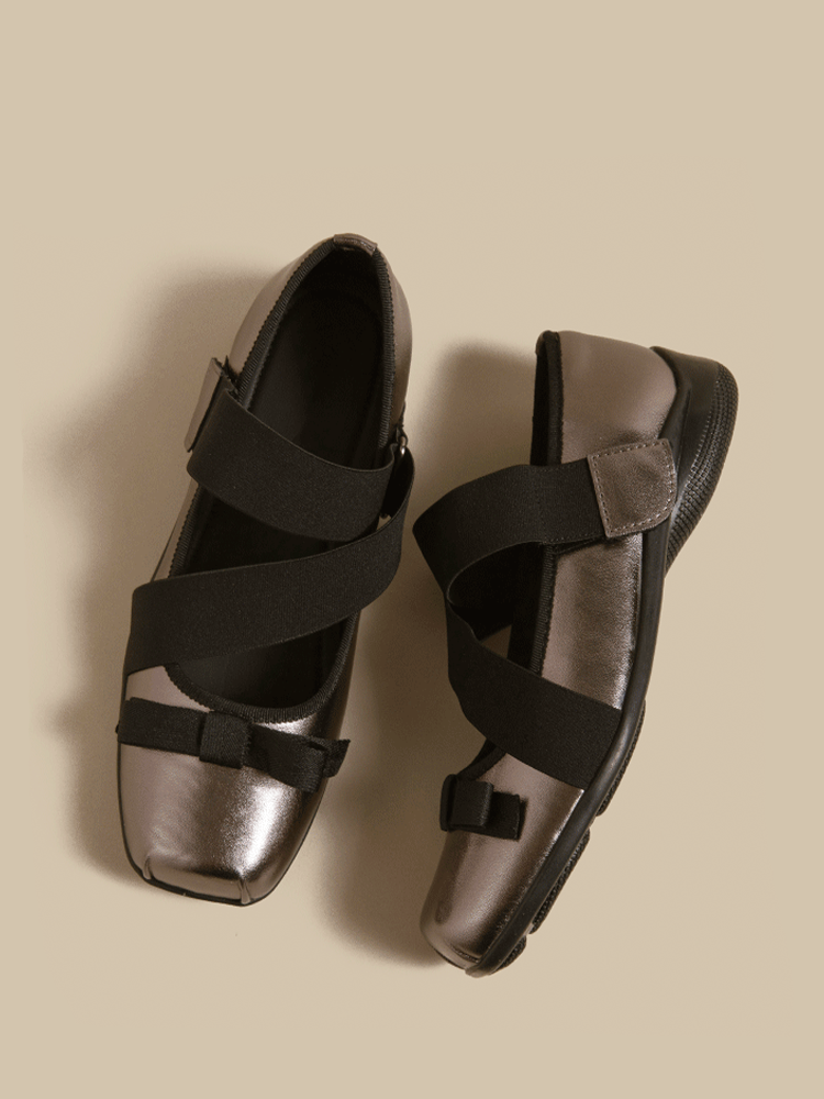 Leather Square Toe Cross-Strap Mary Jane Shoes