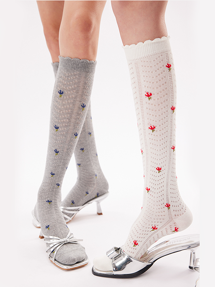 Lace Knit Floral Crew Socks – Soft & Vintage Sweet Style