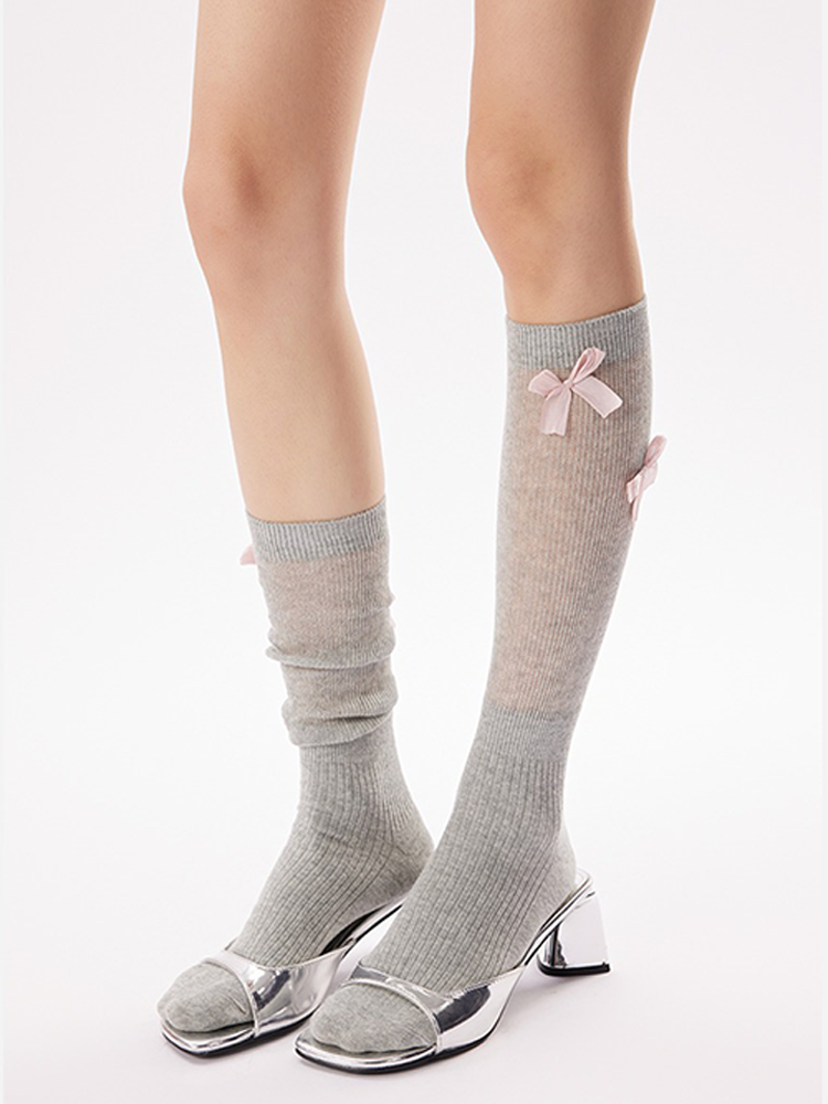 Bow Ruffle Long Socks Balletcore Sweet Style