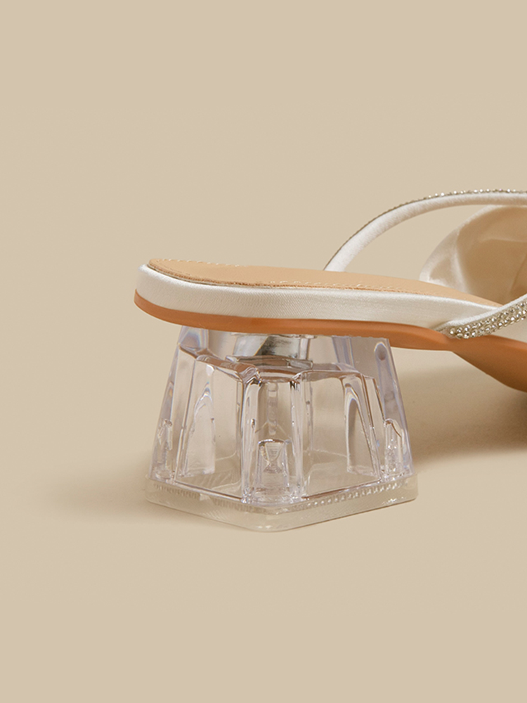 Square Toe Crystal Heel Mule Sandals