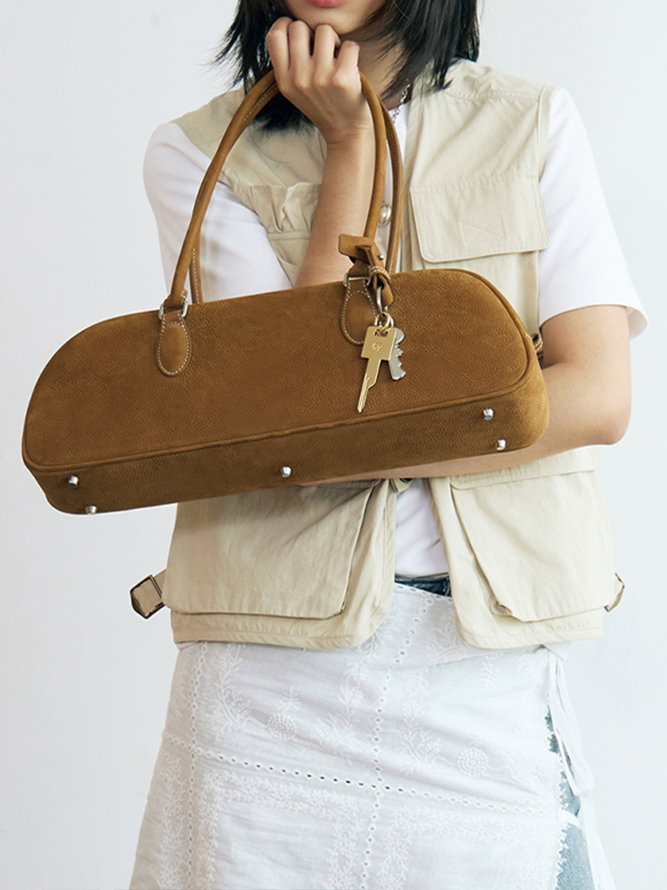 Lychee Leather Baguette Bag