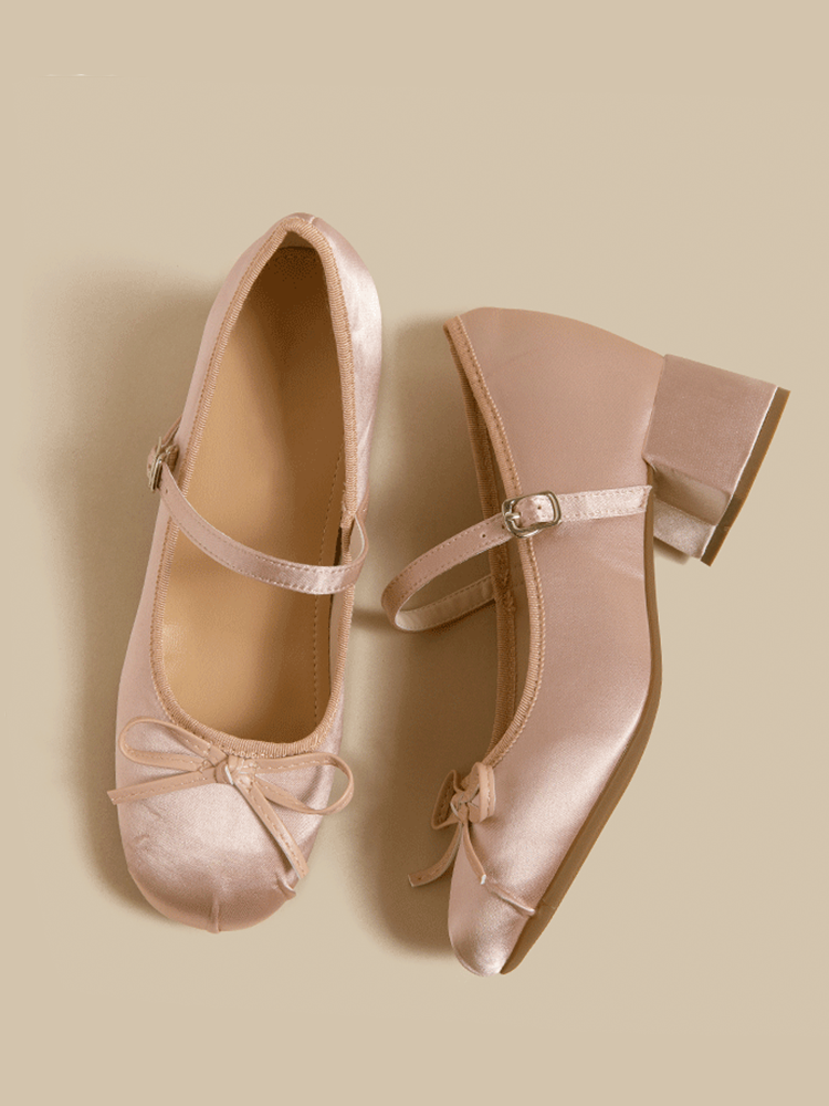 Satin Block Heel Ballet Shoes